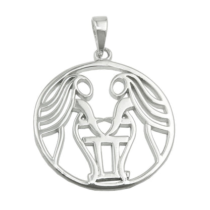 Pendant 21mm zodiac sign Gemini shiny rhodium-plated silver 925