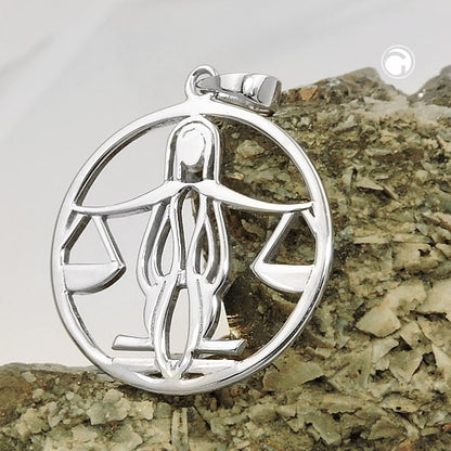 Pendant 21mm zodiac sign Libra shiny rhodium-plated silver 925