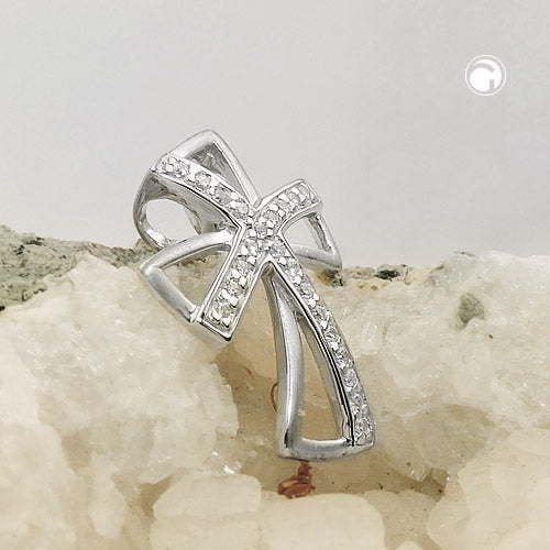 Pendant 20x14mm cross with zirconias rhodium-plated silver 925