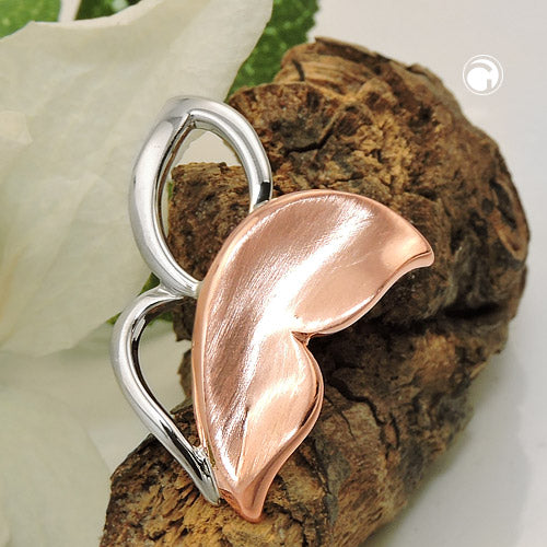 Pendant 23x22mm butterfly bicolor red gold plated rhodium plated silver 925