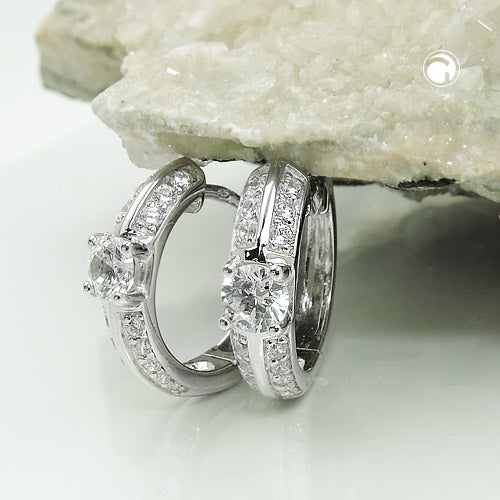 Creolen „15×4 mm Zirkonia Pavé“ Silber 925 – glänzend & rhodiniert