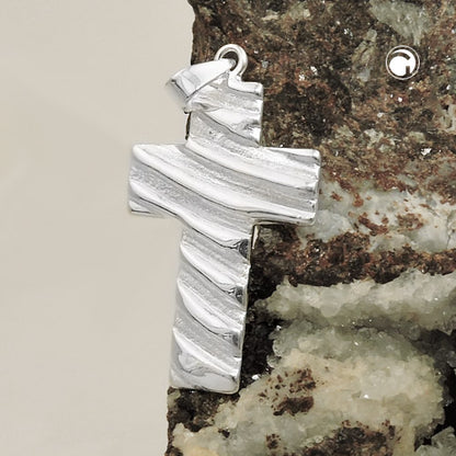 Pendant 24x16mm cross wave pattern matt-glossy silver 925