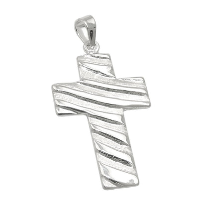 Pendant 24x16mm cross wave pattern matt-glossy silver 925