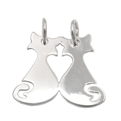 Pendant 18x21mm double cats shiny silver 925