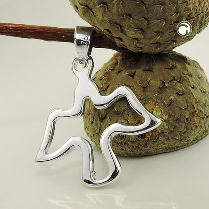 Pendant 19x18mm stylized dove shiny silver 925