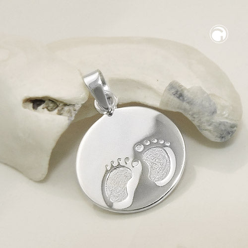 Pendant 13mm small feet shiny silver 925