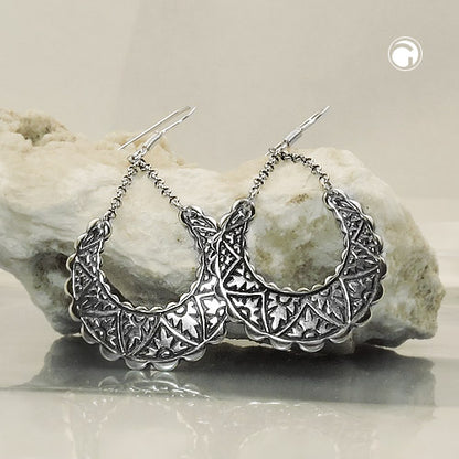 Ear hook earring 53x25mm Orient blackened silver 925