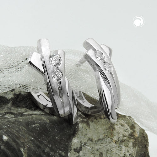 Creolen „16×7 mm Zirkonia Duo-Finish“ Silber 925 – matt & glänzend