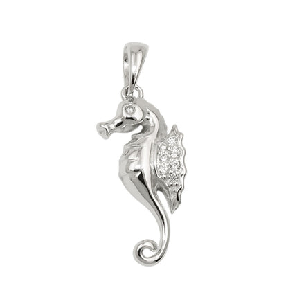 Pendant 22x10mm seahorse with zirconias shiny rhodium-plated silver 925