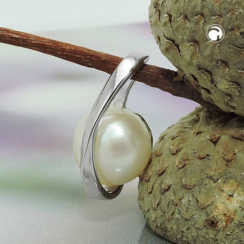 Pendant 15x8mm freshwater cultured pearl rhodium-plated silver 925