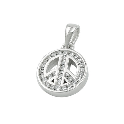Pendant 14.5x12x3mm peace sign with zirconias rhodium-plated silver 925