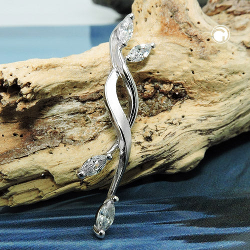 Pendant 35x7mm 4x zirconias oval matt-shiny rhodium-plated silver 925