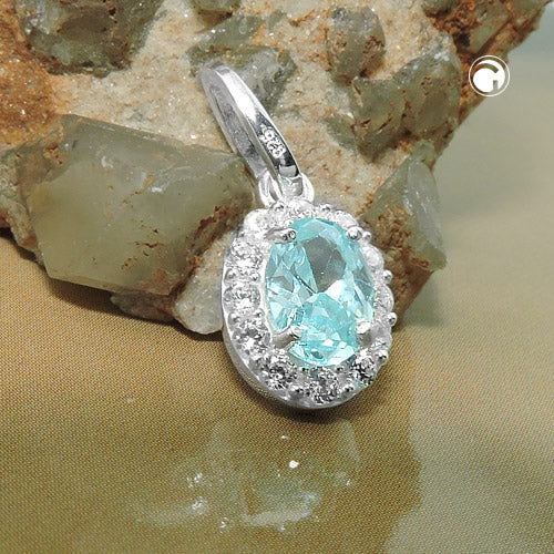 Anhänger „10×8 mm Zirkonia hellblau & weiß“ Silber 925 – klassisch & funkelnd