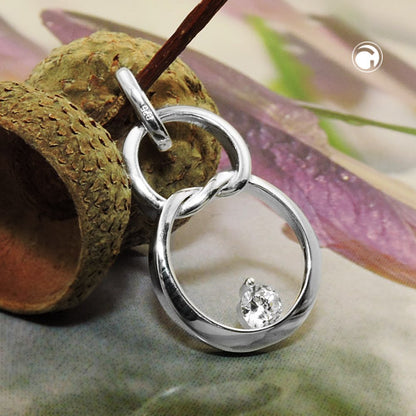 Pendant 23x15mm double circle eight with zirconia silver 925