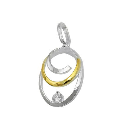 Pendant 19x13mm oval bicolor with zirconia silver 925