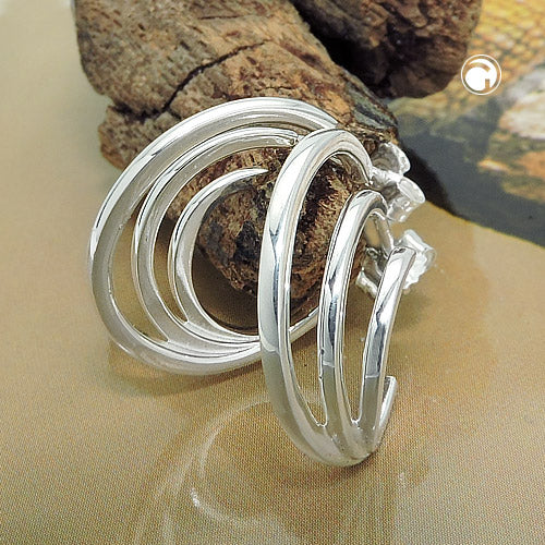 Ohrstecker Ohrring „20×4 mm Creole • 3 Halbkreise“ glänzend Silber 925 – modern & raffiniert