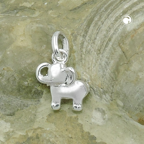 Pendant 8x9mm small elephant fully three-dimensional shiny silver 925