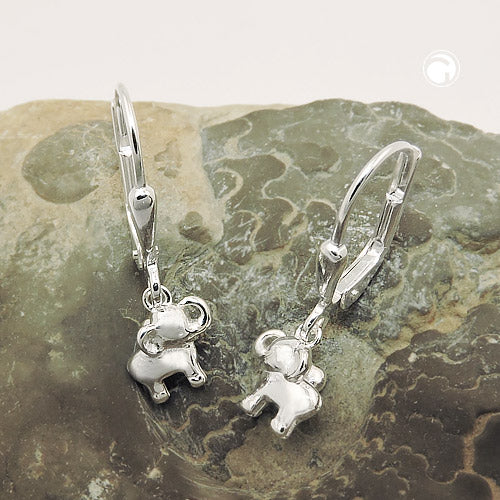 Ear leverback earrings 21x7mm small elephant shiny silver 925