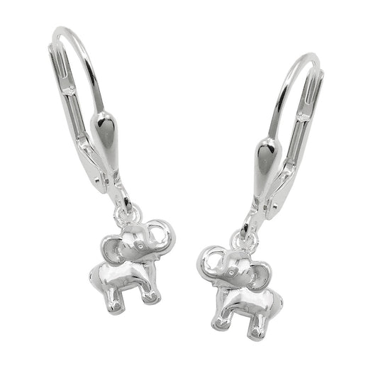 Ear leverback earrings 21x7mm small elephant shiny silver 925