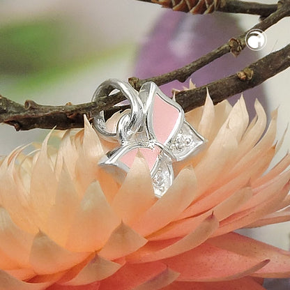 Pendant 7x8mm butterfly pink lacquered with zirconia silver 925