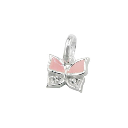 Pendant 7x8mm butterfly pink lacquered with zirconia silver 925