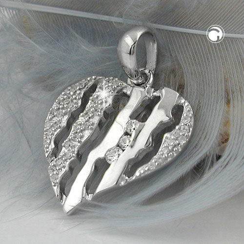Pendant 19x19mm heart with zirconias rhodium-plated silver 925