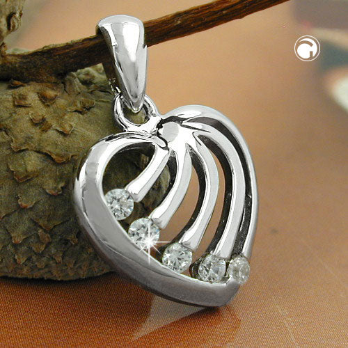 Pendant 15x16mm heart with zirconias rhodium-plated shiny silver 925