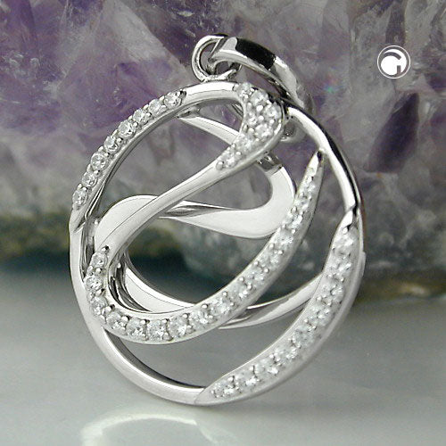 Pendant 23mm with zirconias shiny rhodium-plated silver 925