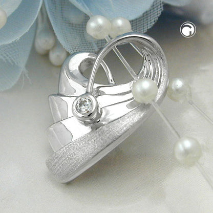 Pendant 20x15mm heart with zirconia rhodium-plated silver 925