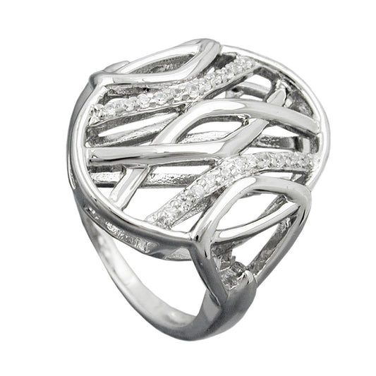 Ring 20mm mit vielen Zirkonias glänzend rhodiniert Silber 925