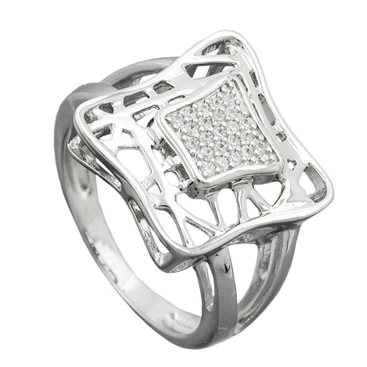 Ring 16mm mit vielen Zirkonias glänzend rhodiniert Silber 925