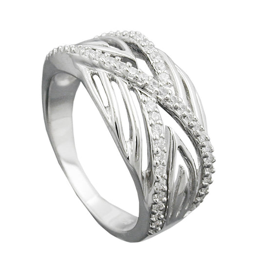 Ring 11mm mit vielen Zirkonias glänzend rhodiniert Silber 925