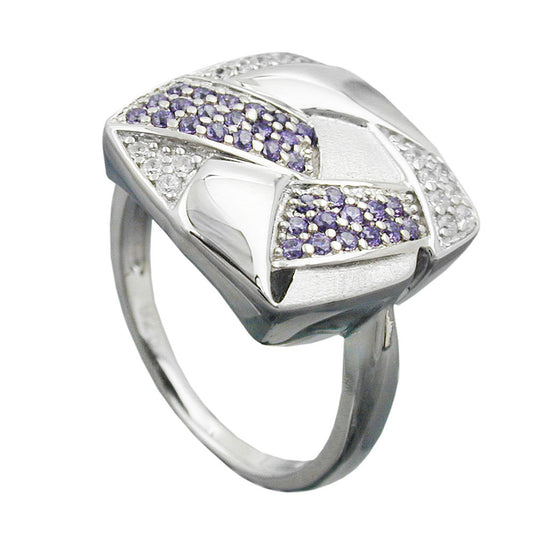 Ring 16x16mm mit Zirkonias lila-weiß matt-glänzend rhodiniert Silber 925