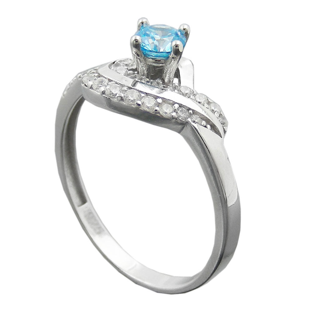 Ring 10mm Zirkonias aqua und weiß glänzend rhodiniert Silber 925