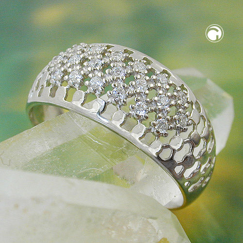 Ring 9mm mit vielen Zirkonias glänzend rhodiniert Silber 925