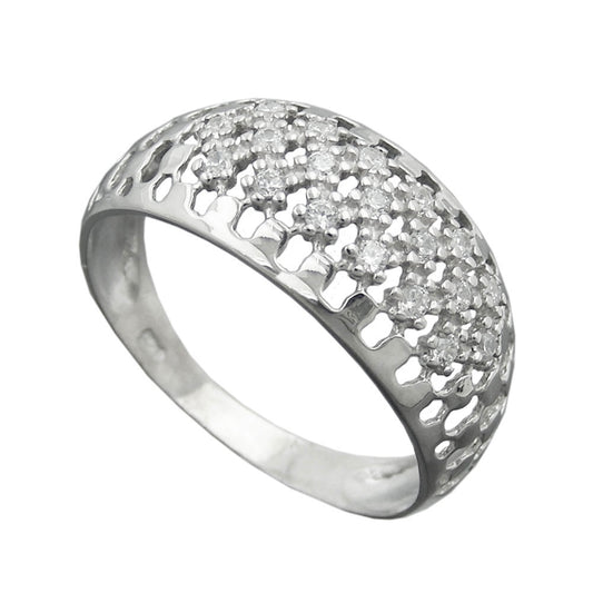 Ring 9mm mit vielen Zirkonias glänzend rhodiniert Silber 925