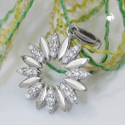 Pendant 14mm flower with zirconias shiny rhodium-plated silver 925