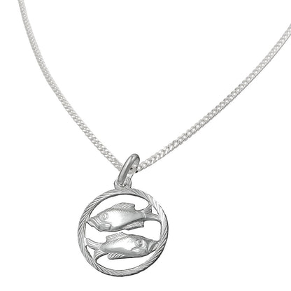 Pendant zodiac sign Pisces with chain 1.4mm flat link silver 925 45cm