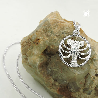 Cancer zodiac pendant with 1.4mm flat link silver 925 chain 45cm