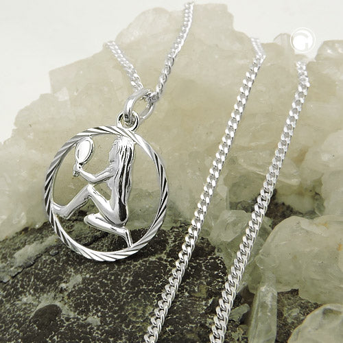 Virgo zodiac pendant with 1.4mm flat link silver 925 chain 45cm