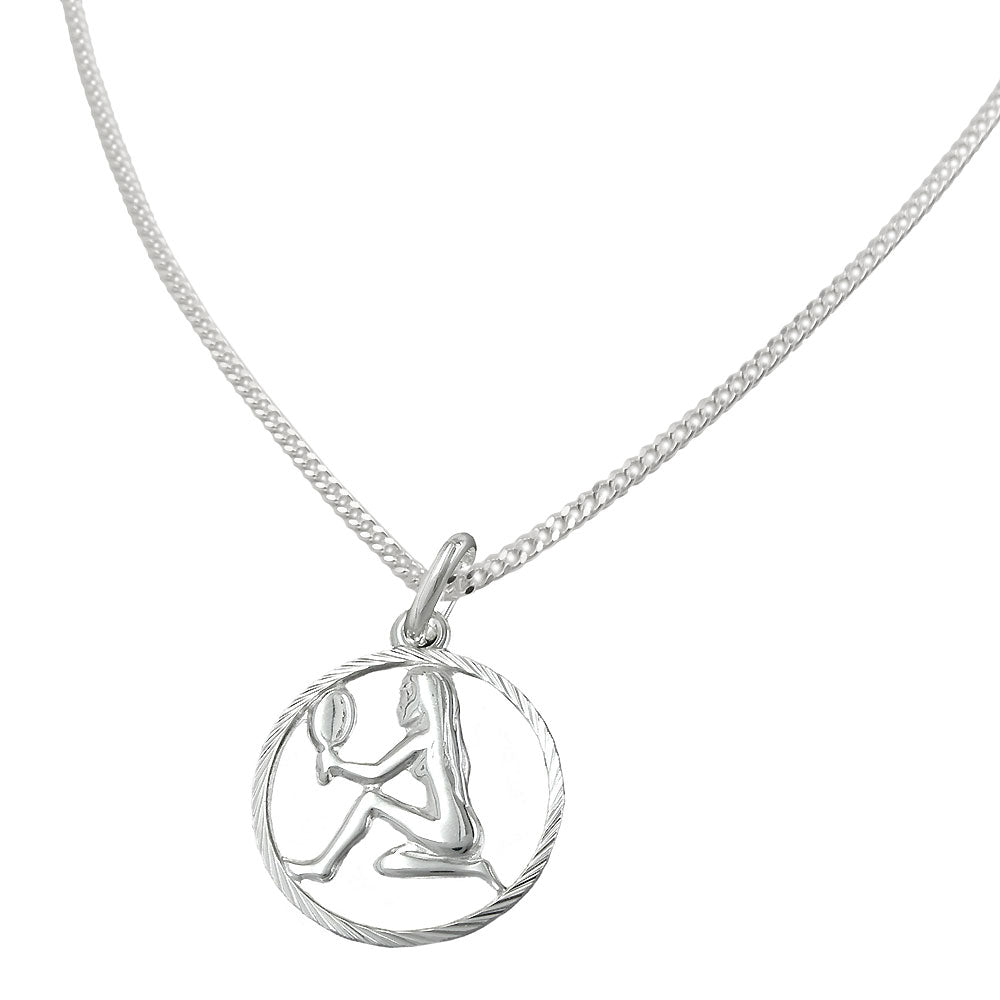 Virgo zodiac pendant with 1.4mm flat link silver 925 chain 45cm