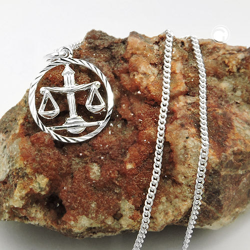 Pendant zodiac sign Libra with chain 1.4mm flat curb silver 925 45cm
