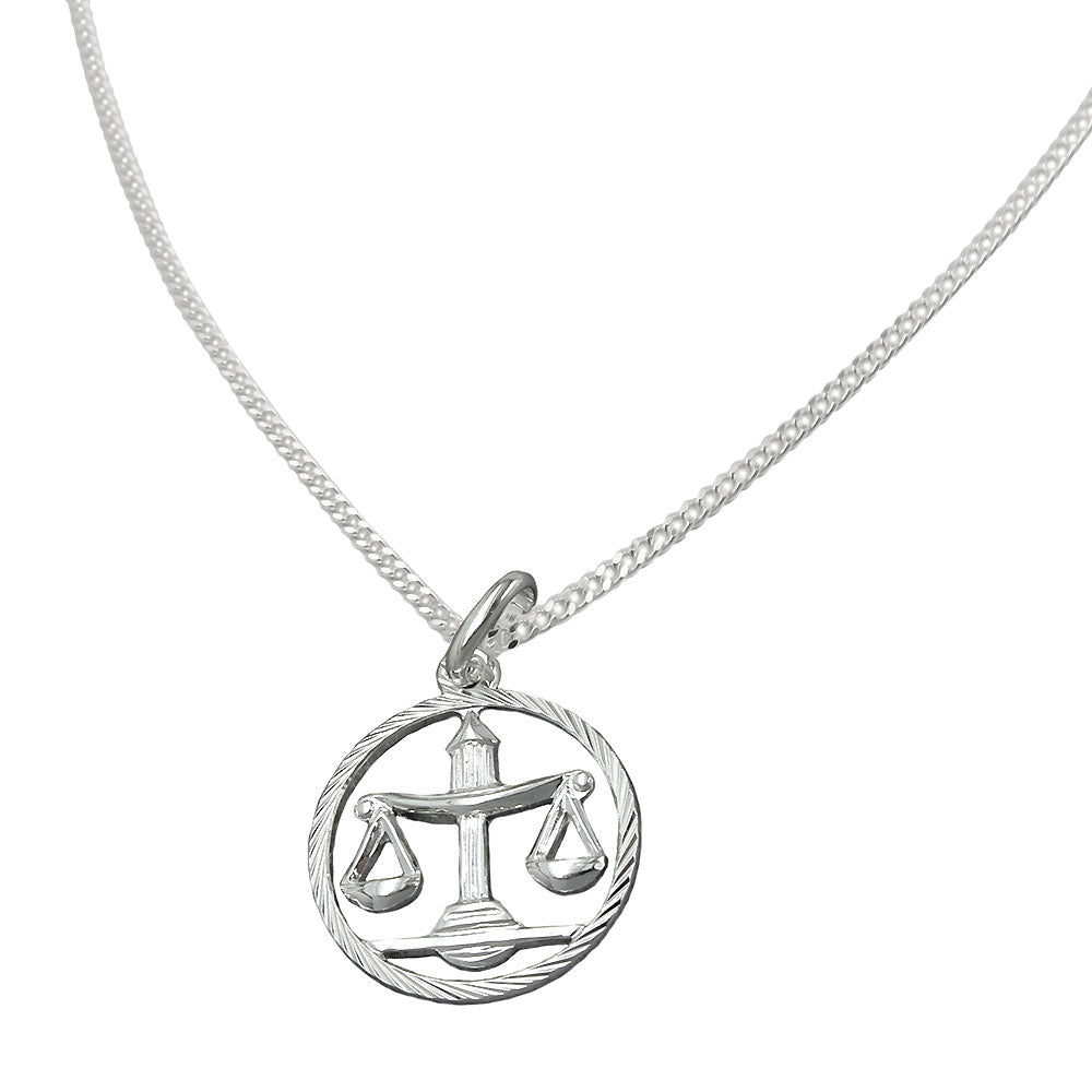Pendant zodiac sign Libra with chain 1.4mm flat curb silver 925 45cm