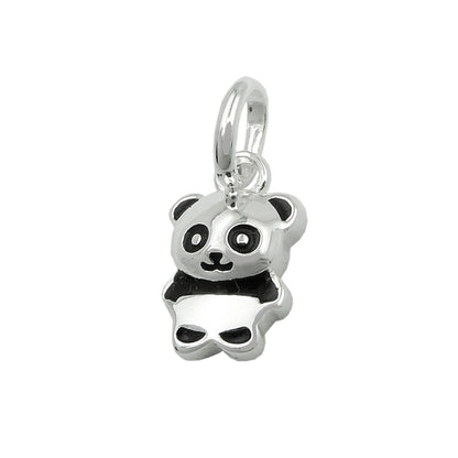 Pendant 9x7mm small panda bear shiny black lacquered silver 925