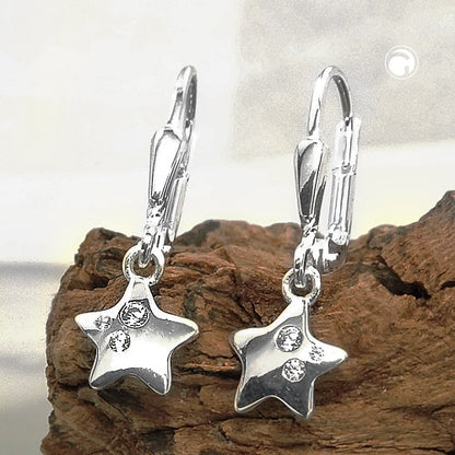 Ear leverback earrings earrings 23x7mm star with zirconias shiny silver 925