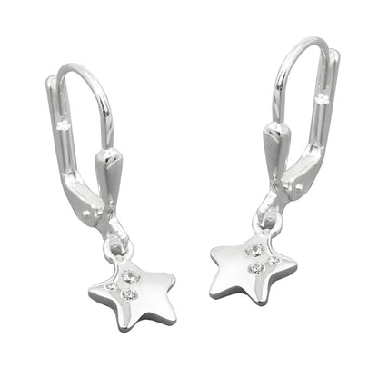 Ear leverback earrings earrings 23x7mm star with zirconias shiny silver 925