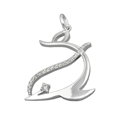 Pendant 26x19mm stylized dolphin with zirconias shiny silver 925
