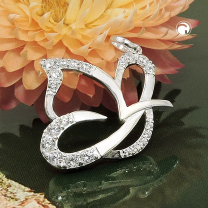 Pendant 17x19mm stylized butterfly with zirconias silver 925
