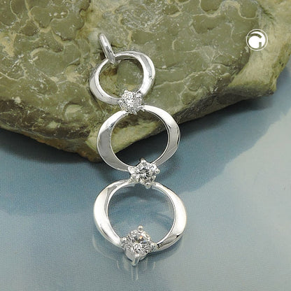 Pendant 32x13mm 3 rings on top of each other zirconias silver 925