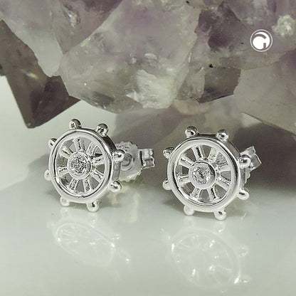 Stud earrings 9mm steering wheel zirconia silver 925